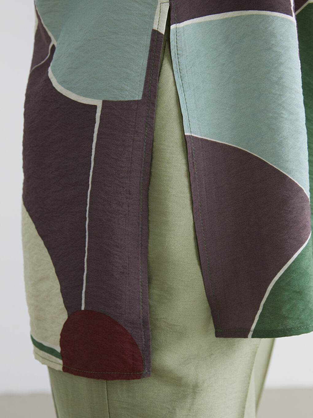 V-Neck Patterned Oversized Blouse-2