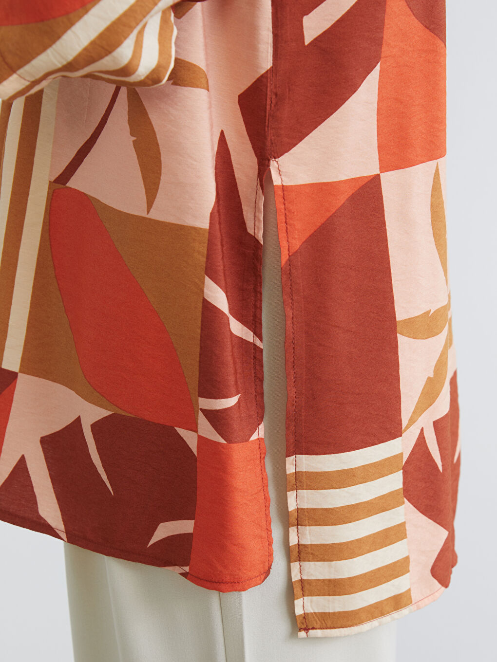 V-Neck Patterned Oversized Blouse-5