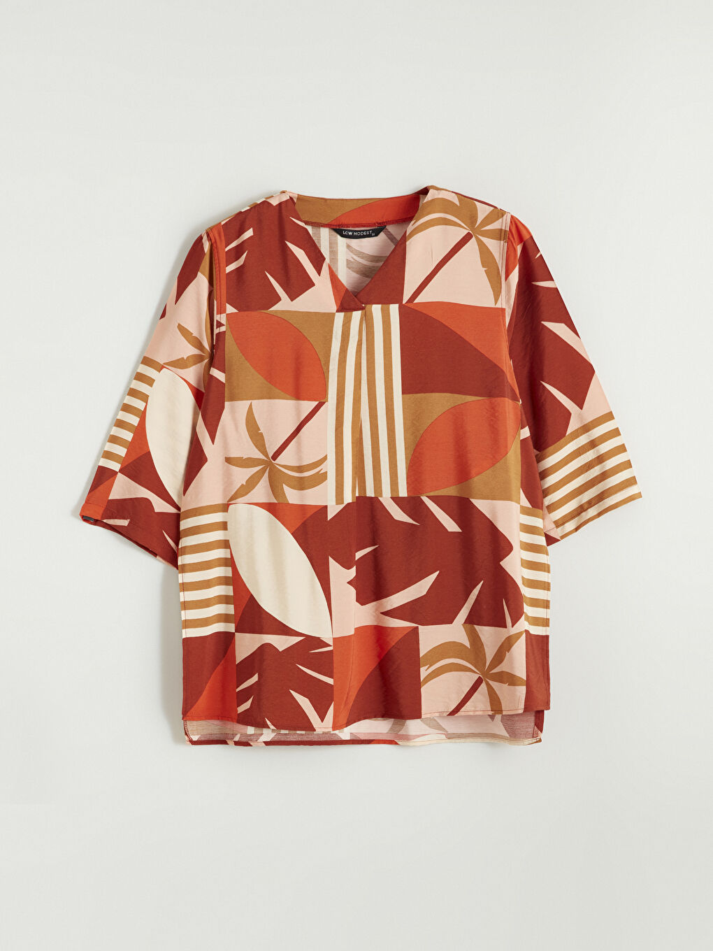 V-Neck Patterned Oversized Blouse-8