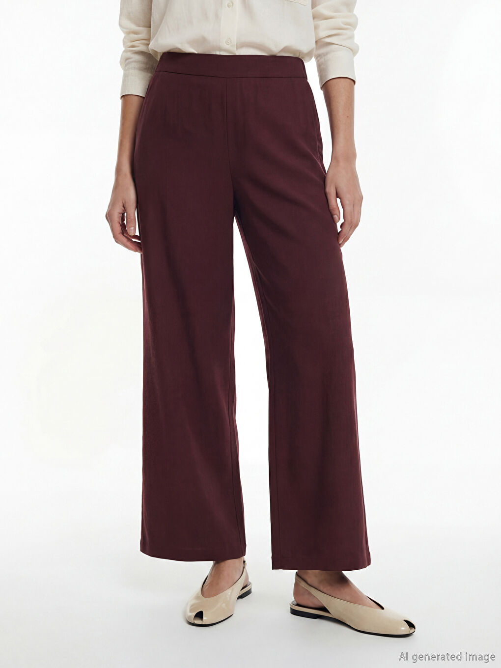 Pantaloni cu Talie Elastică cu Picior Evazat pentru Femei-1