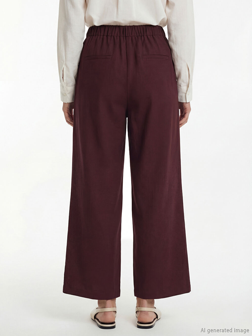 Pantaloni cu Talie Elastică cu Picior Evazat pentru Femei-3