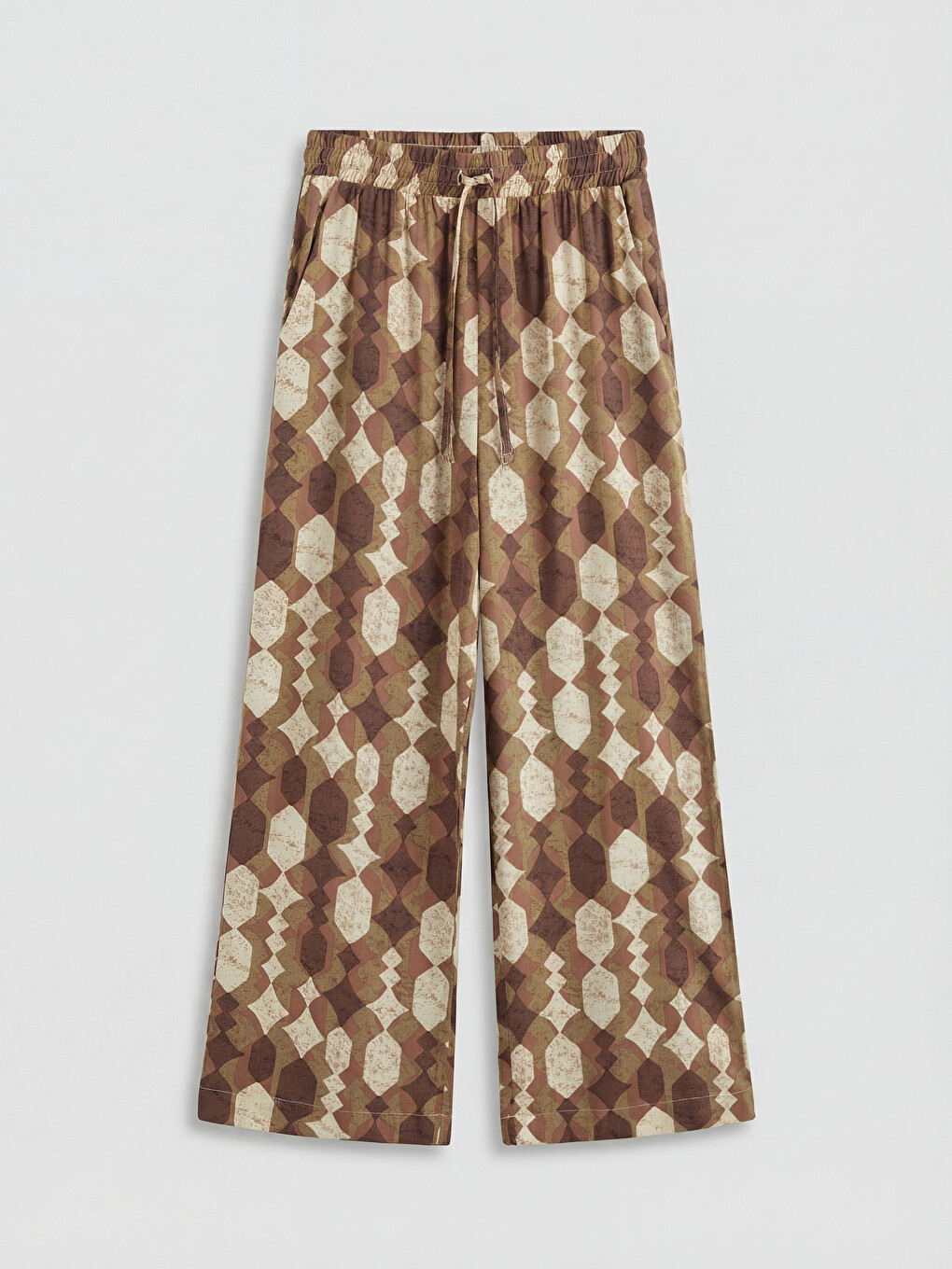 Elastic Waist Patterned Wide Leg Women's Trousers-4