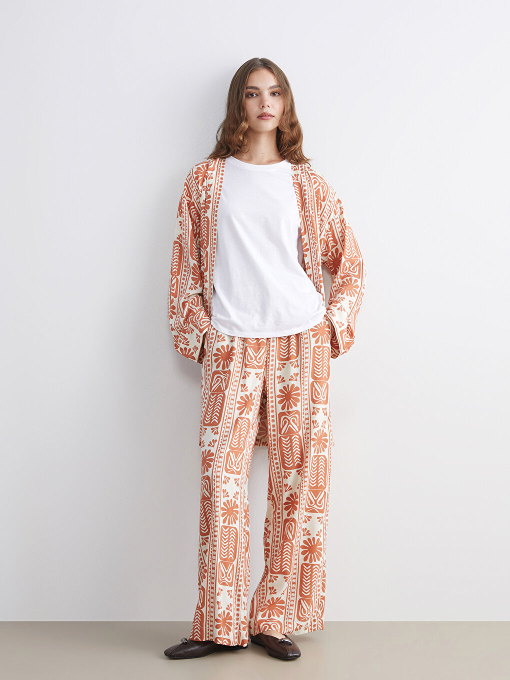 Elastic Waist Printed Wide Leg Women's Trousers