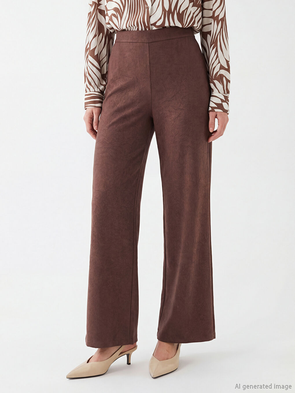 پانتۆڵ ئاوریشمی ناسک نەخشدار کەمەر لاستیک ژنانە-1