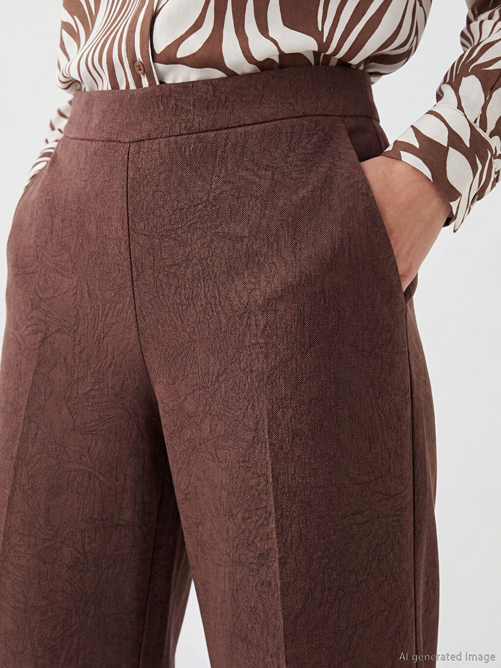 پانتۆڵ ئاوریشمی ناسک نەخشدار کەمەر لاستیک ژنانە-2