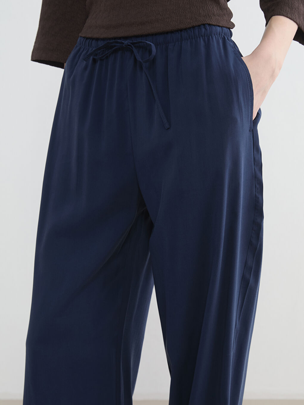 Lacivert Beli Lastikli Kadın Pantolon-2