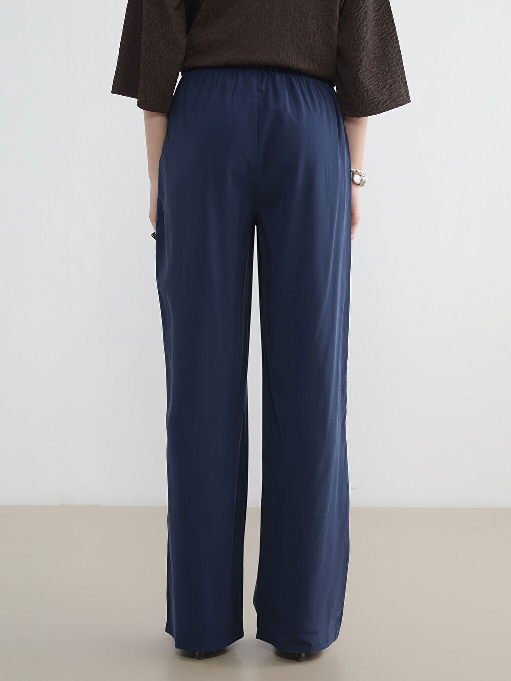 Lacivert Beli Lastikli Kadın Pantolon-3