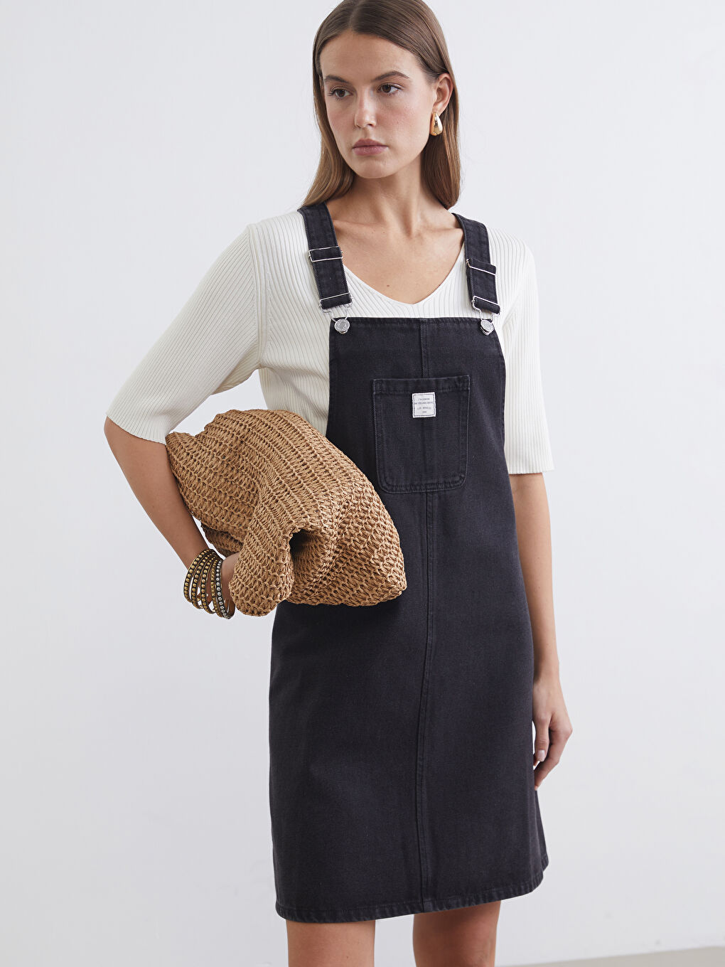 Square Neck Women's Denim Overalls