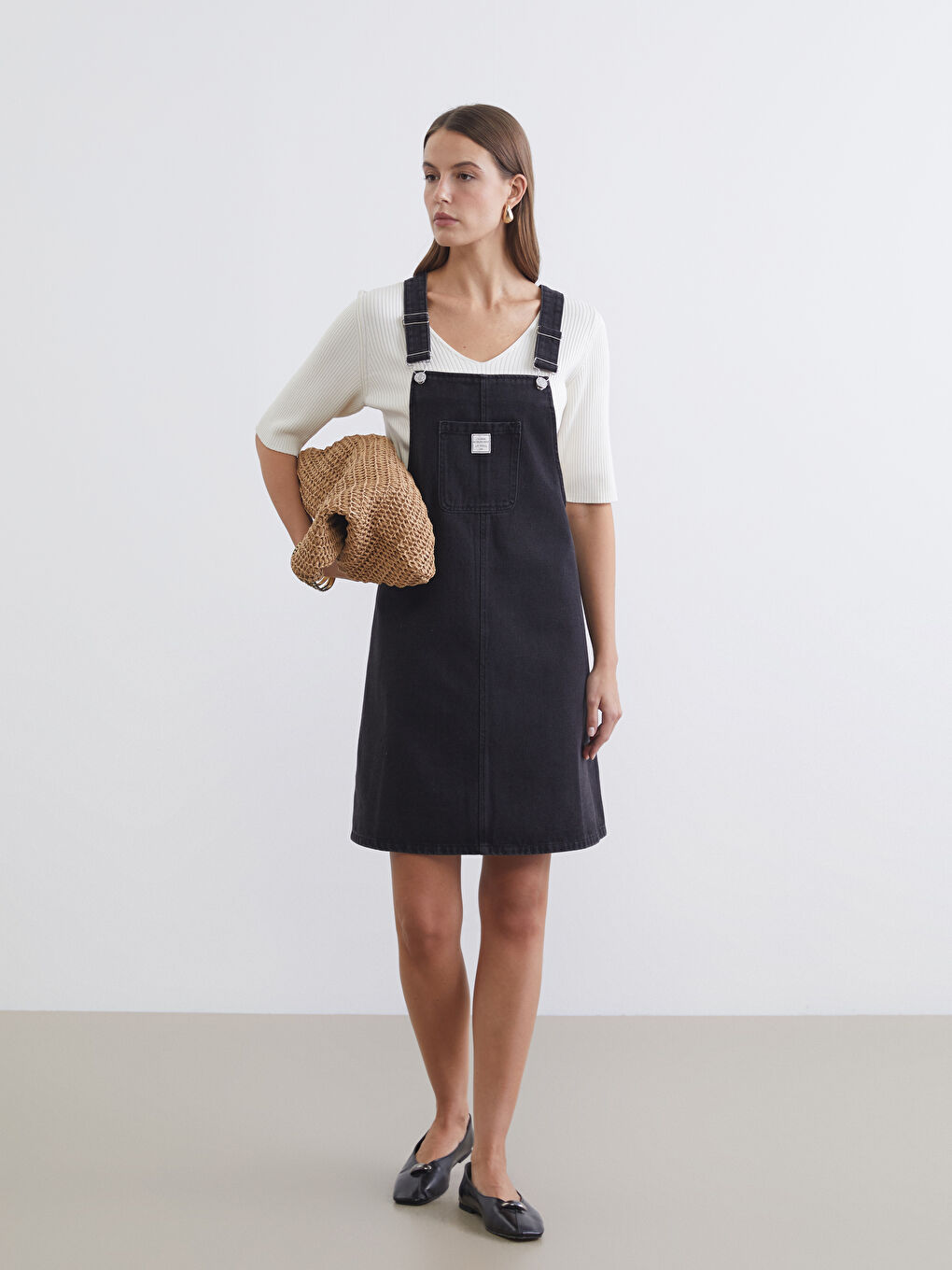 Square Neck Women's Denim Overalls-1