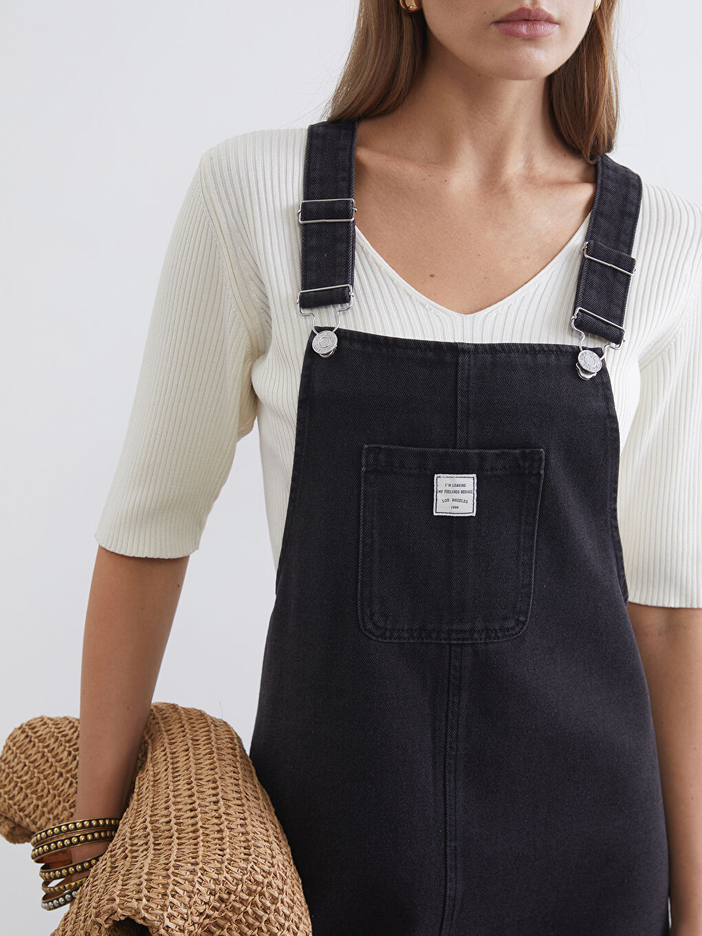 Square Neck Women's Denim Overalls-2