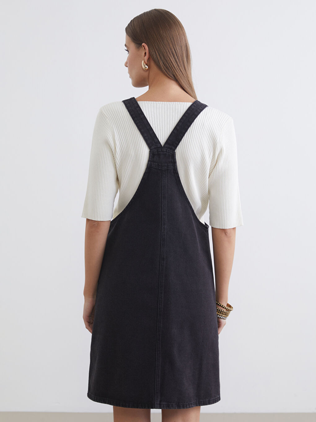 Square Neck Women's Denim Overalls-3