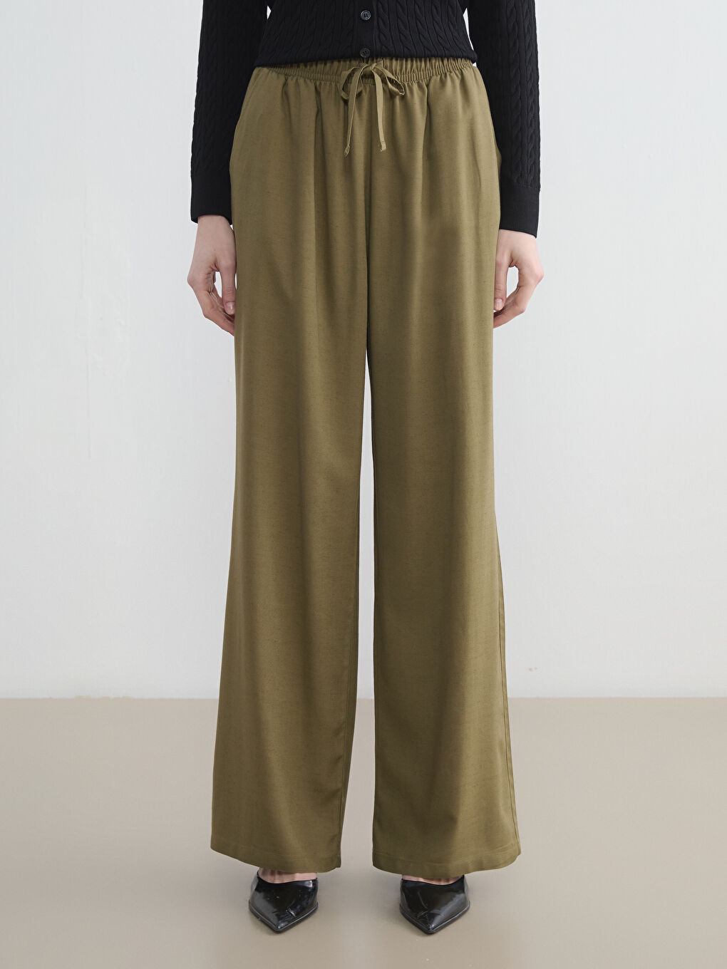 Women's Elastic Waist Linen Blend Trousers-1