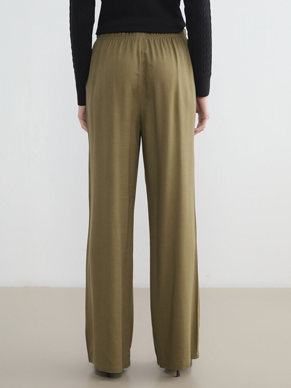 Women's Elastic Waist Linen Blend Trousers-3