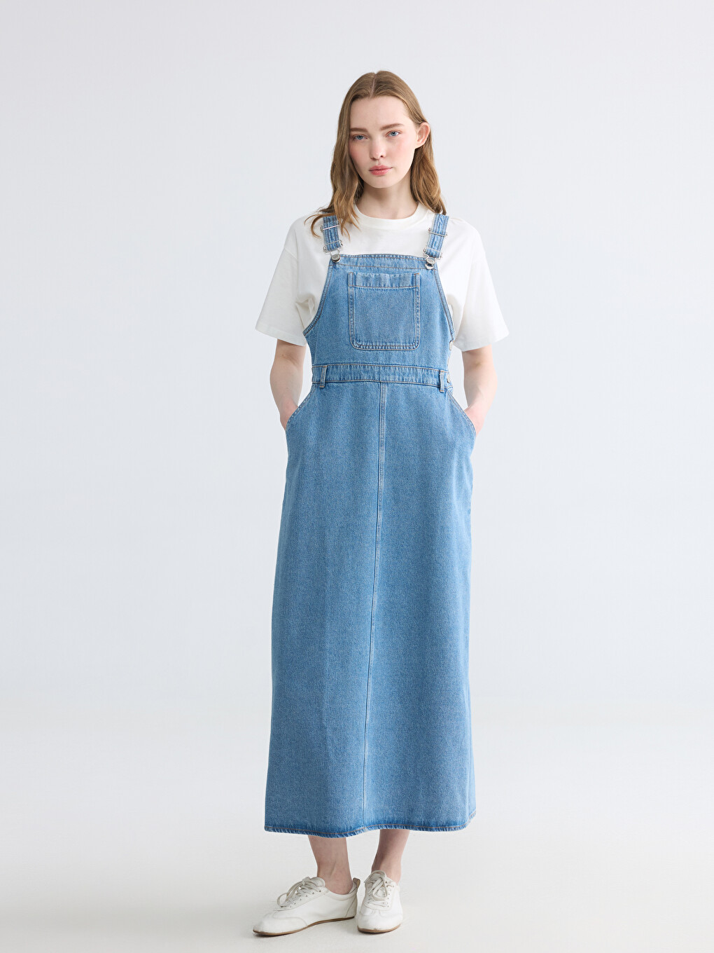 Square Neck Jean Dungaree Dress