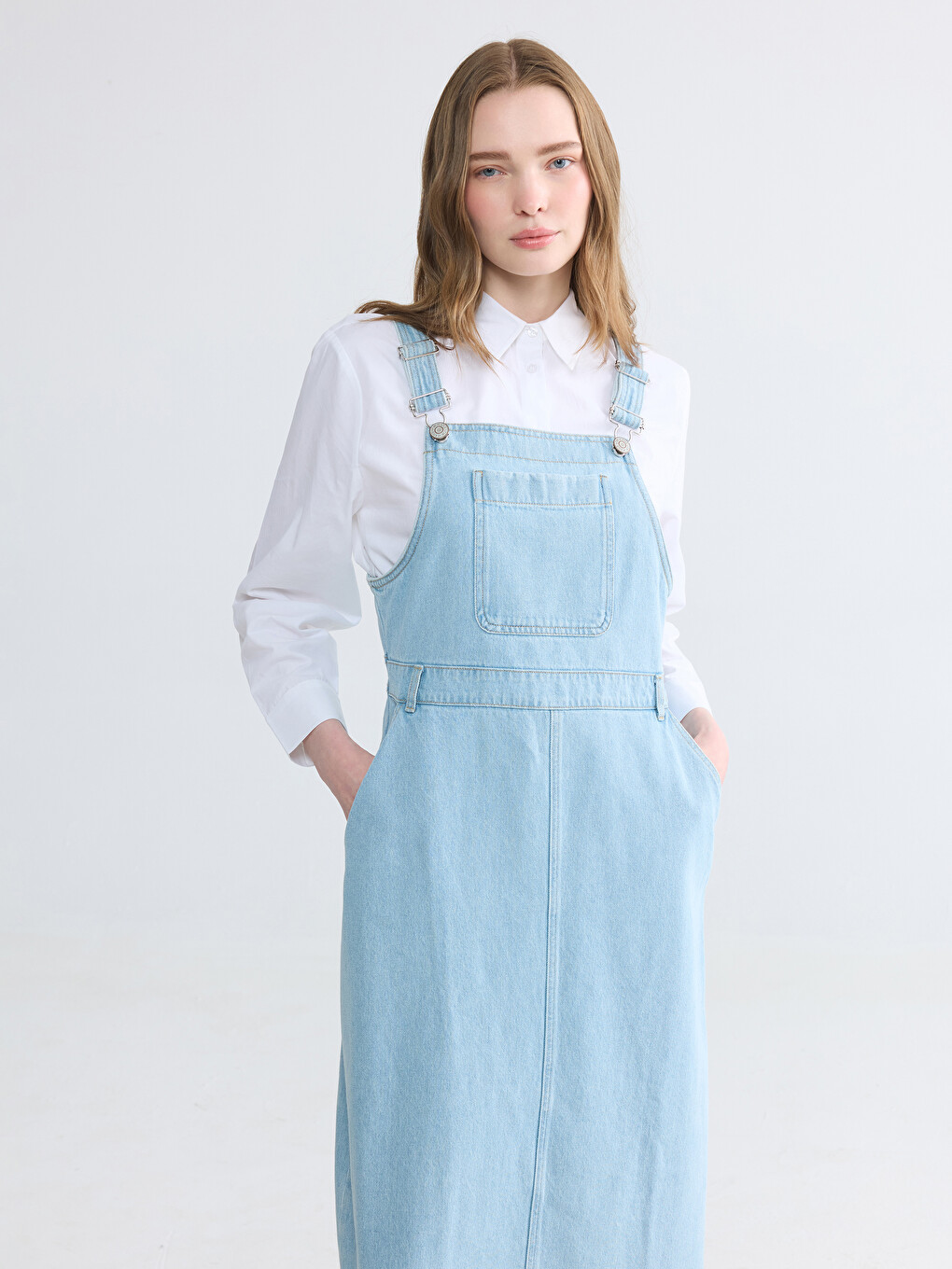 Square Neck Jean Dungaree Dress-1