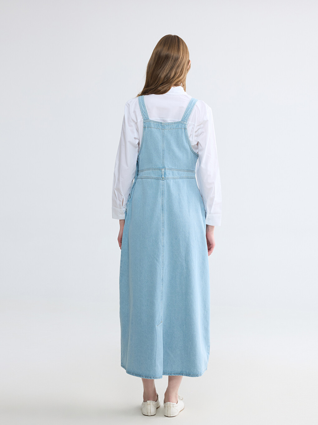 Square Neck Jean Dungaree Dress-3