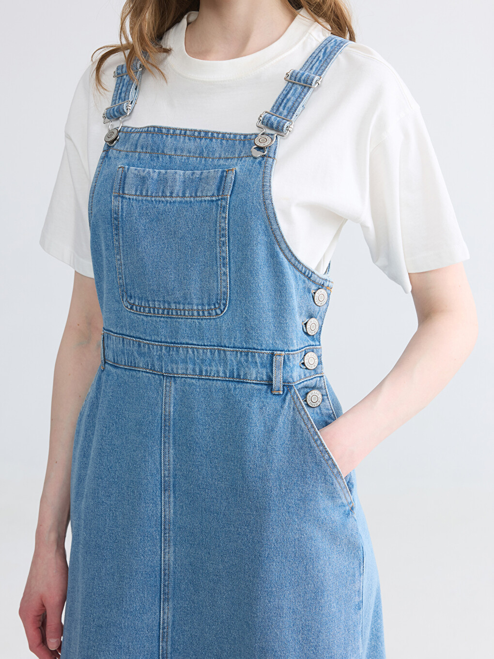 Square Neck Jean Dungaree Dress-2