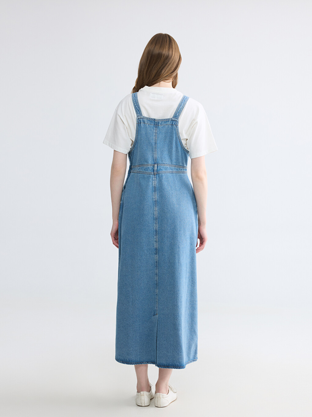 Square Neck Jean Dungaree Dress-3