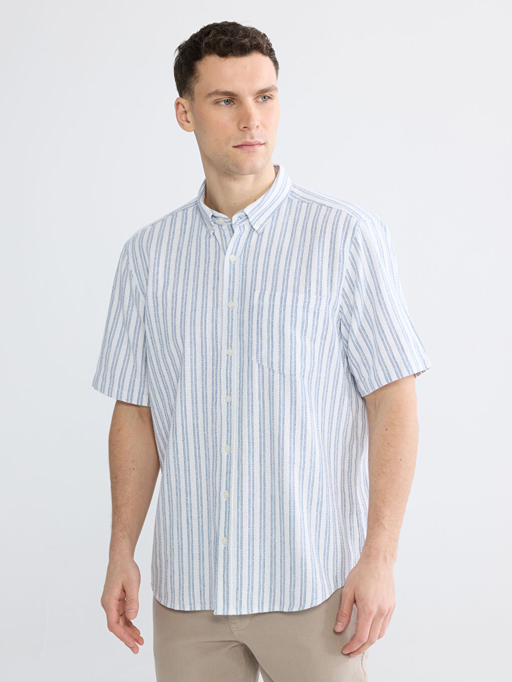 Lacivert Regular Fit Çizgili Erkek Gömlek