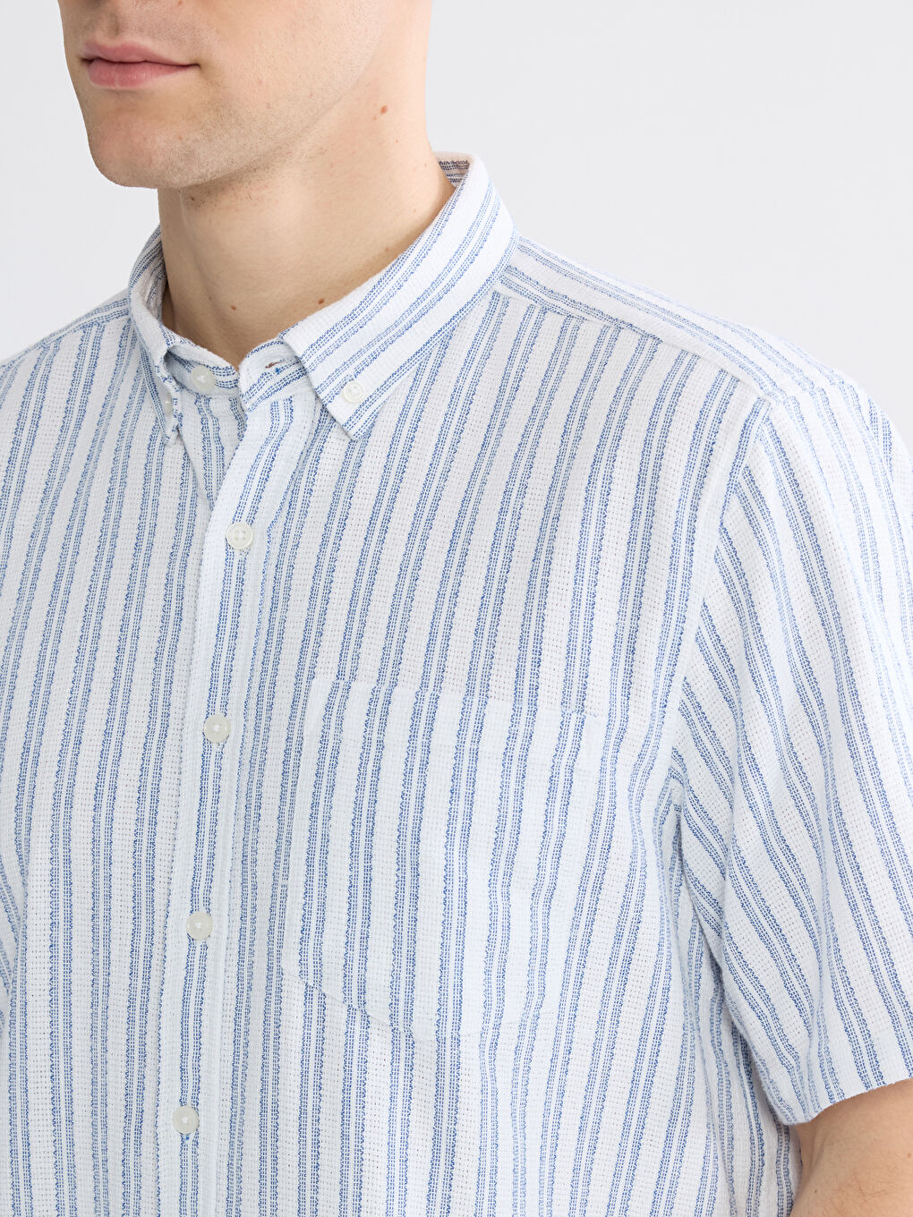 Lacivert Regular Fit Çizgili Erkek Gömlek-2