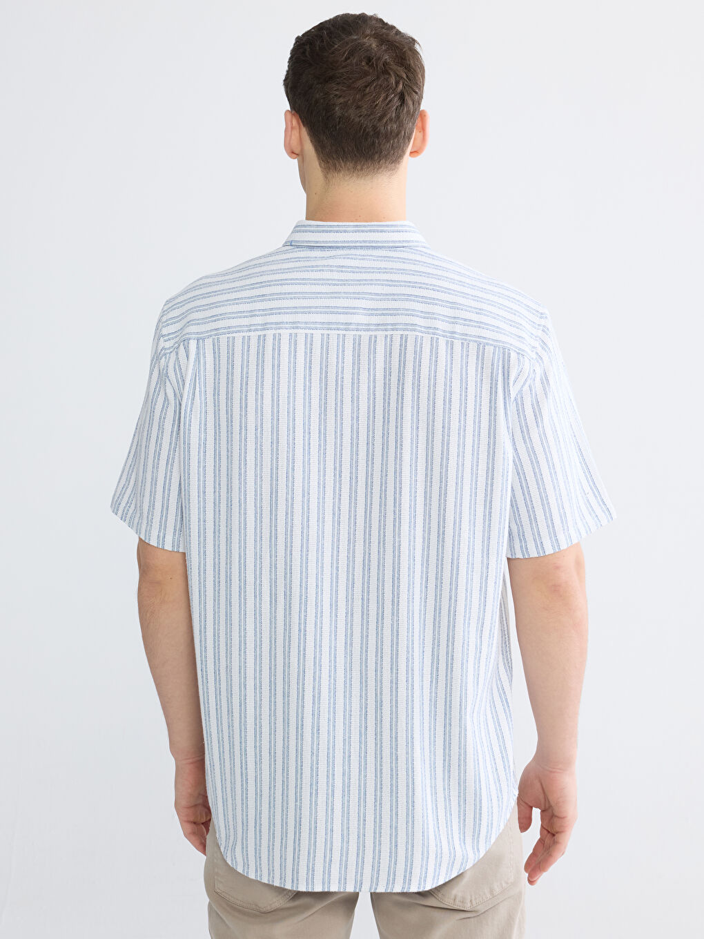 Lacivert Regular Fit Çizgili Erkek Gömlek-3