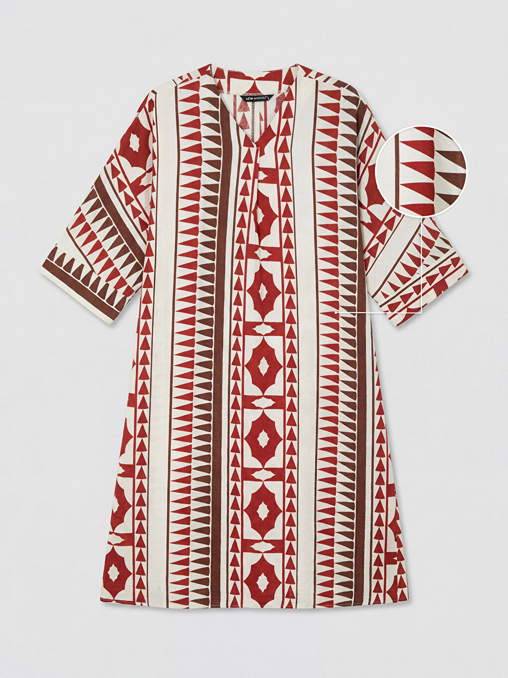 V Neck Patterned A Line Oversize Dress-4