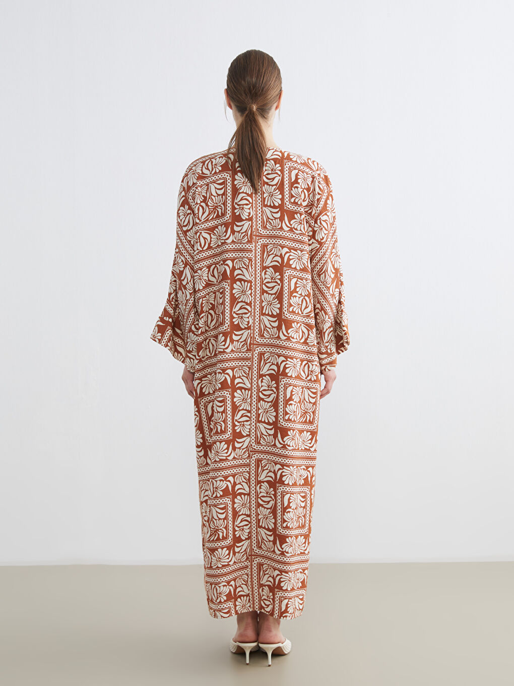 V-Neck Patterned Long Dress-3