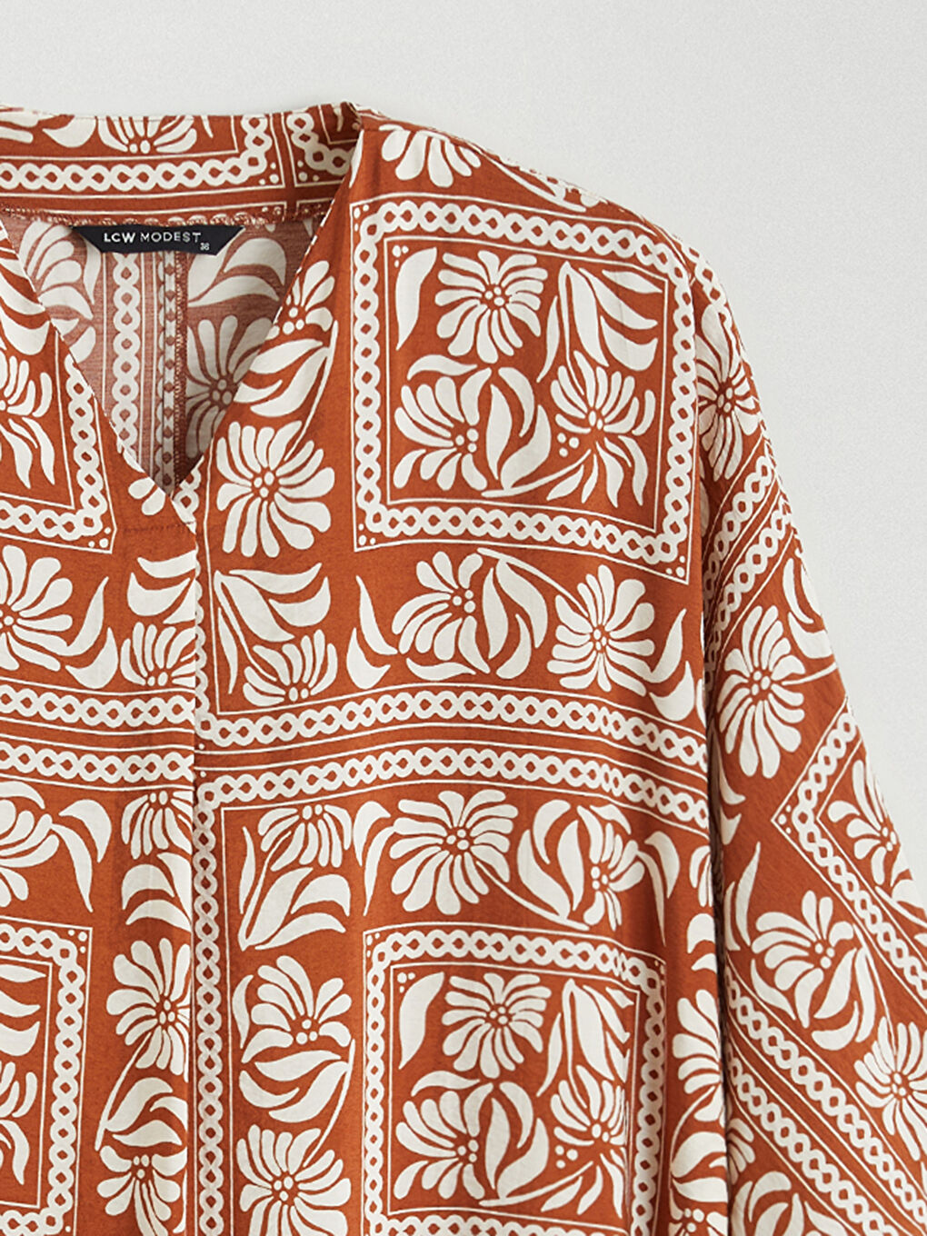 V-Neck Patterned Long Dress-5