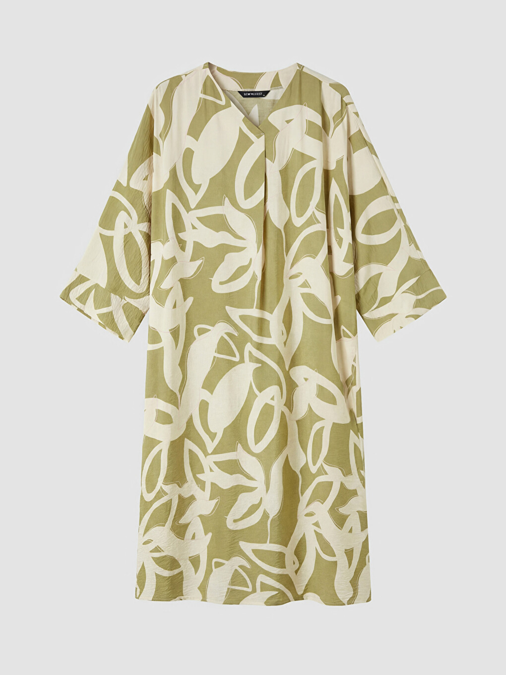 V Neck Patterned A Line Oversize Dress-4
