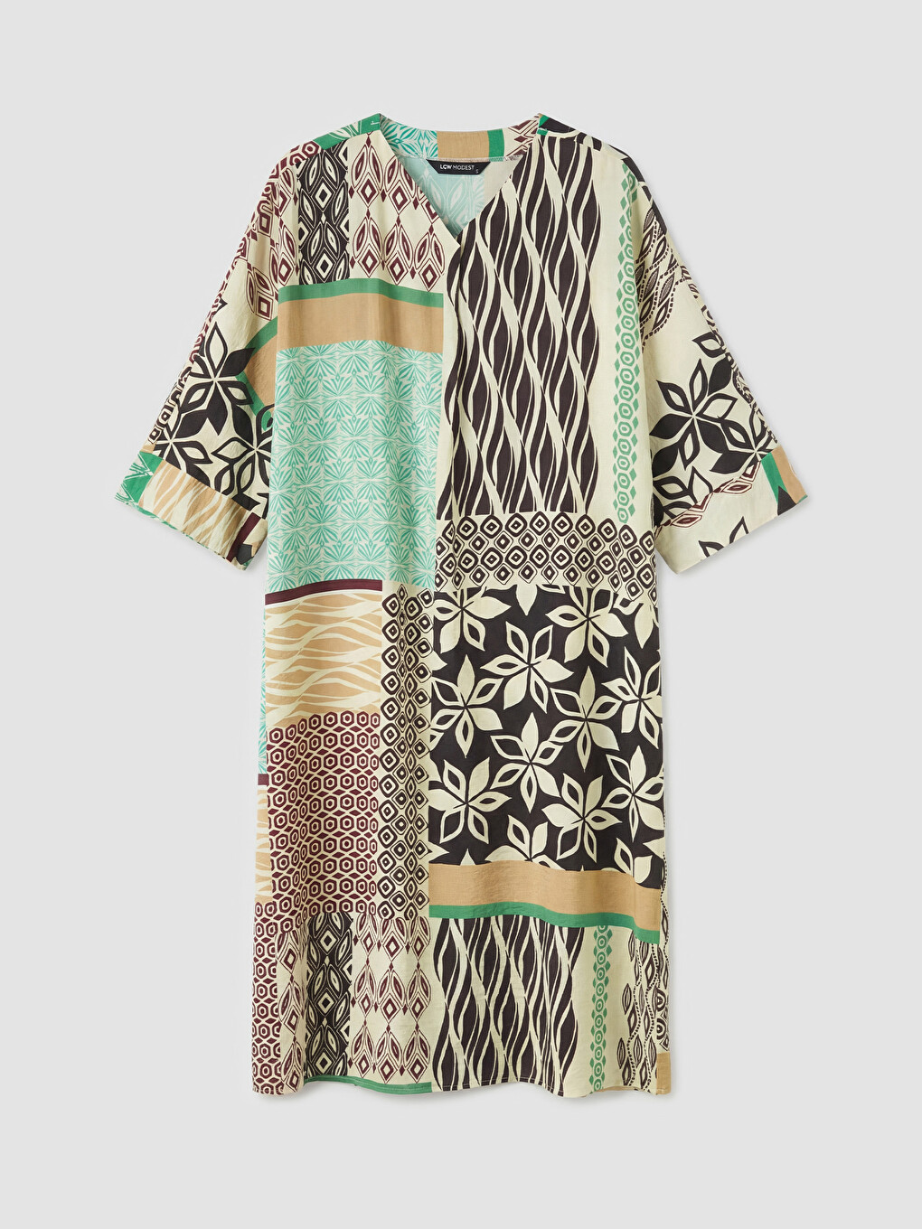 V Neck Patterned A Line Oversize Dress-4