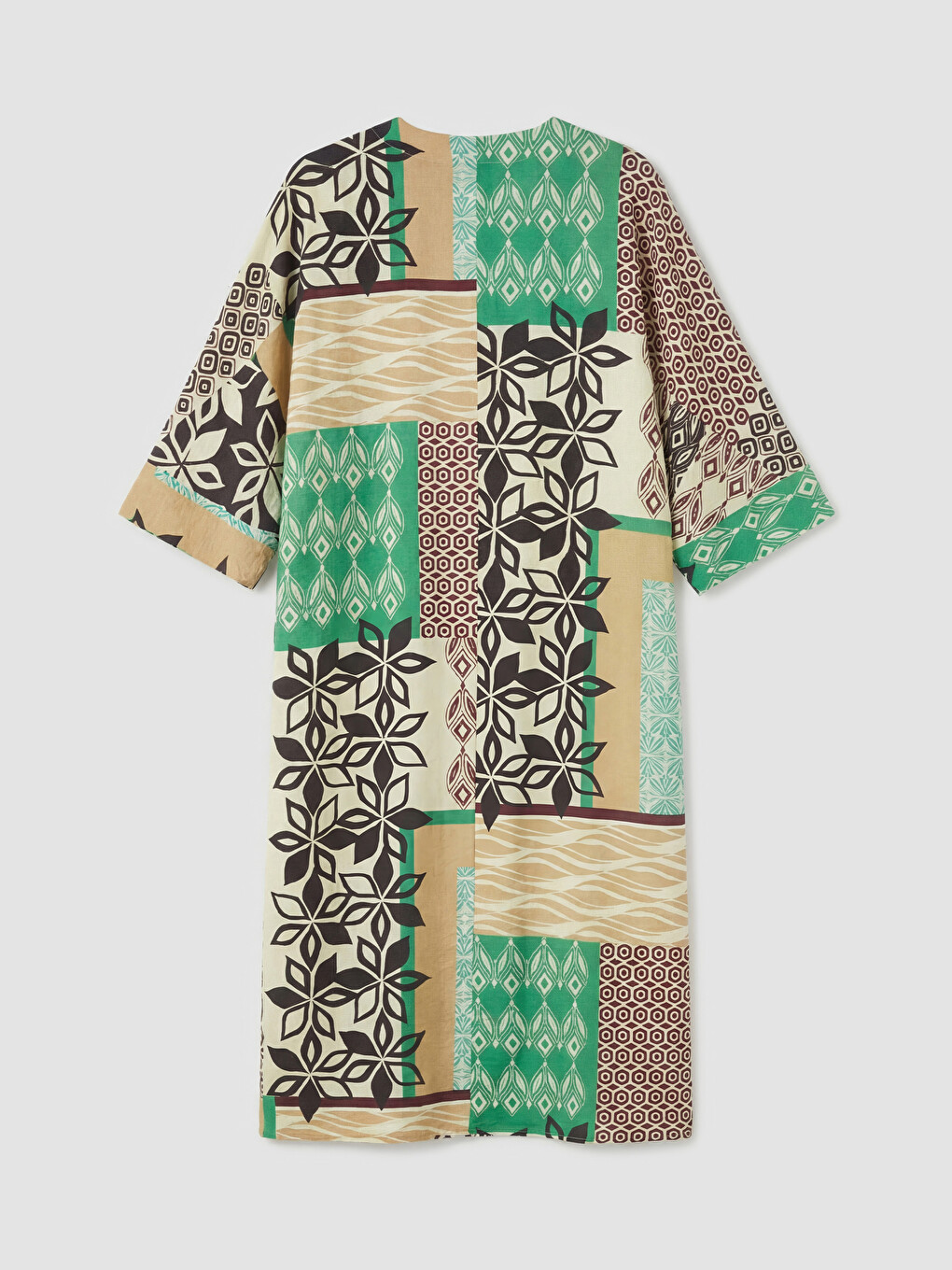 V Neck Patterned A Line Oversize Dress-5