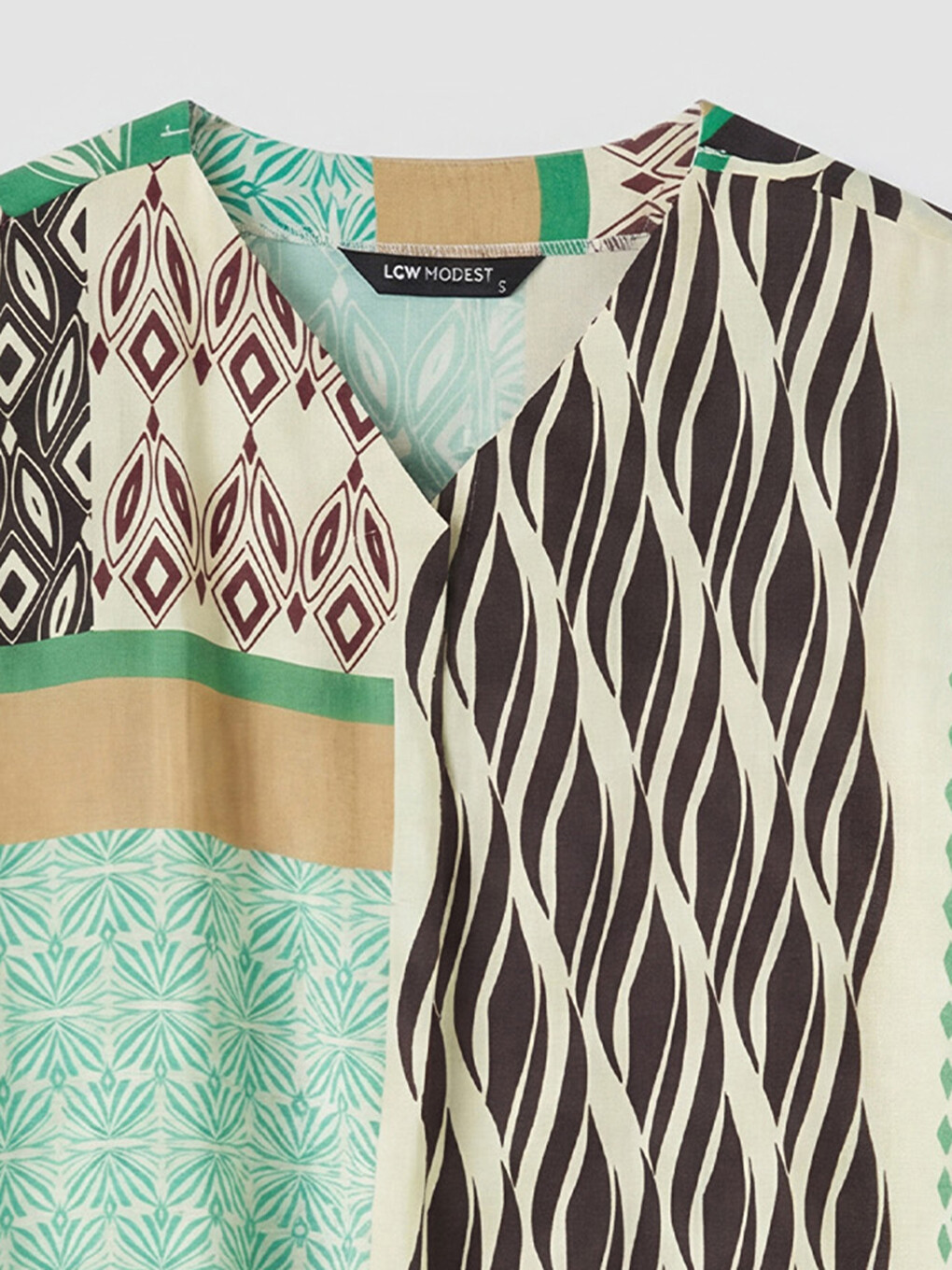 V Neck Patterned A Line Oversize Dress-6