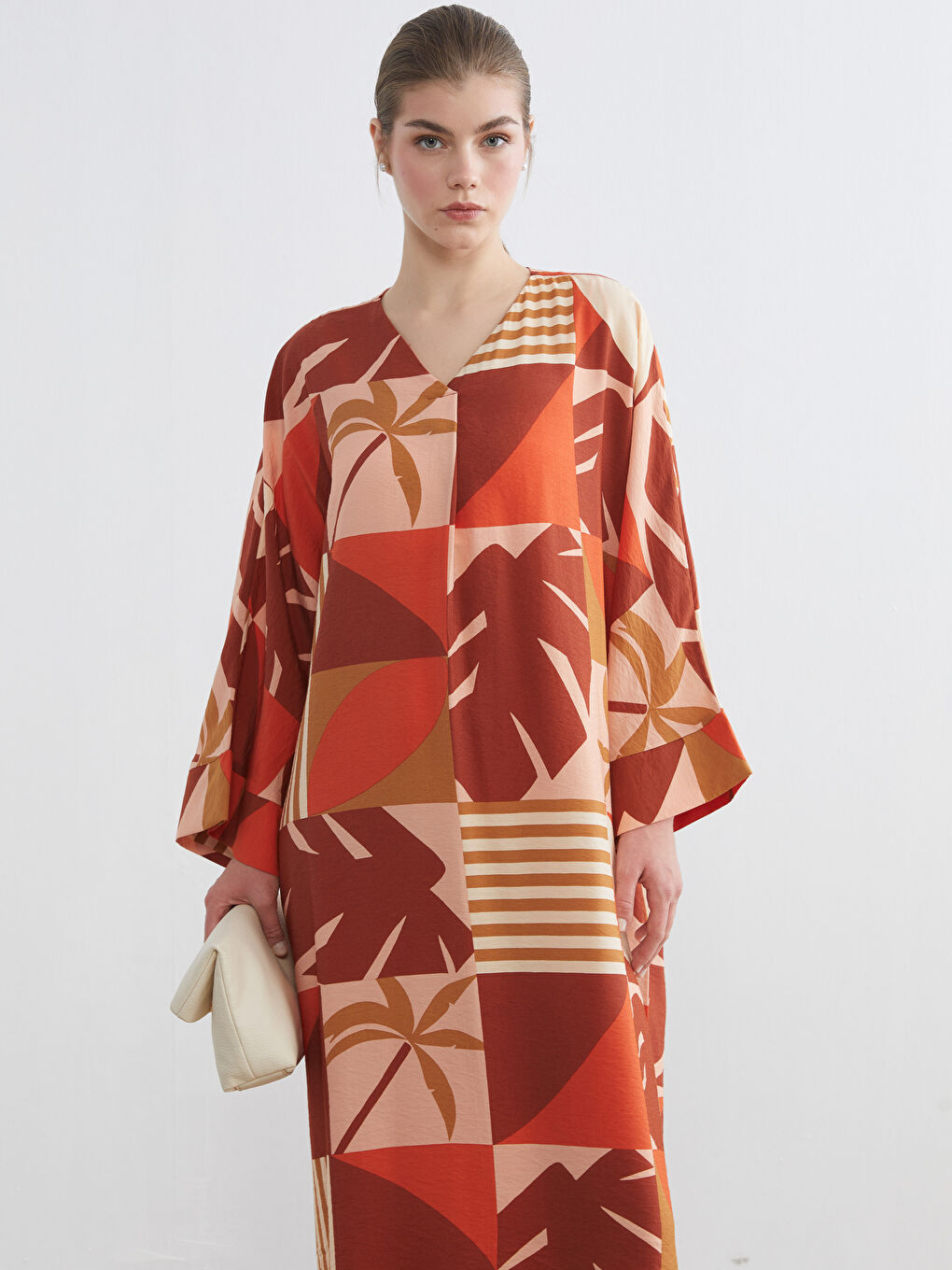 V-Neck Patterned Long Dress-1