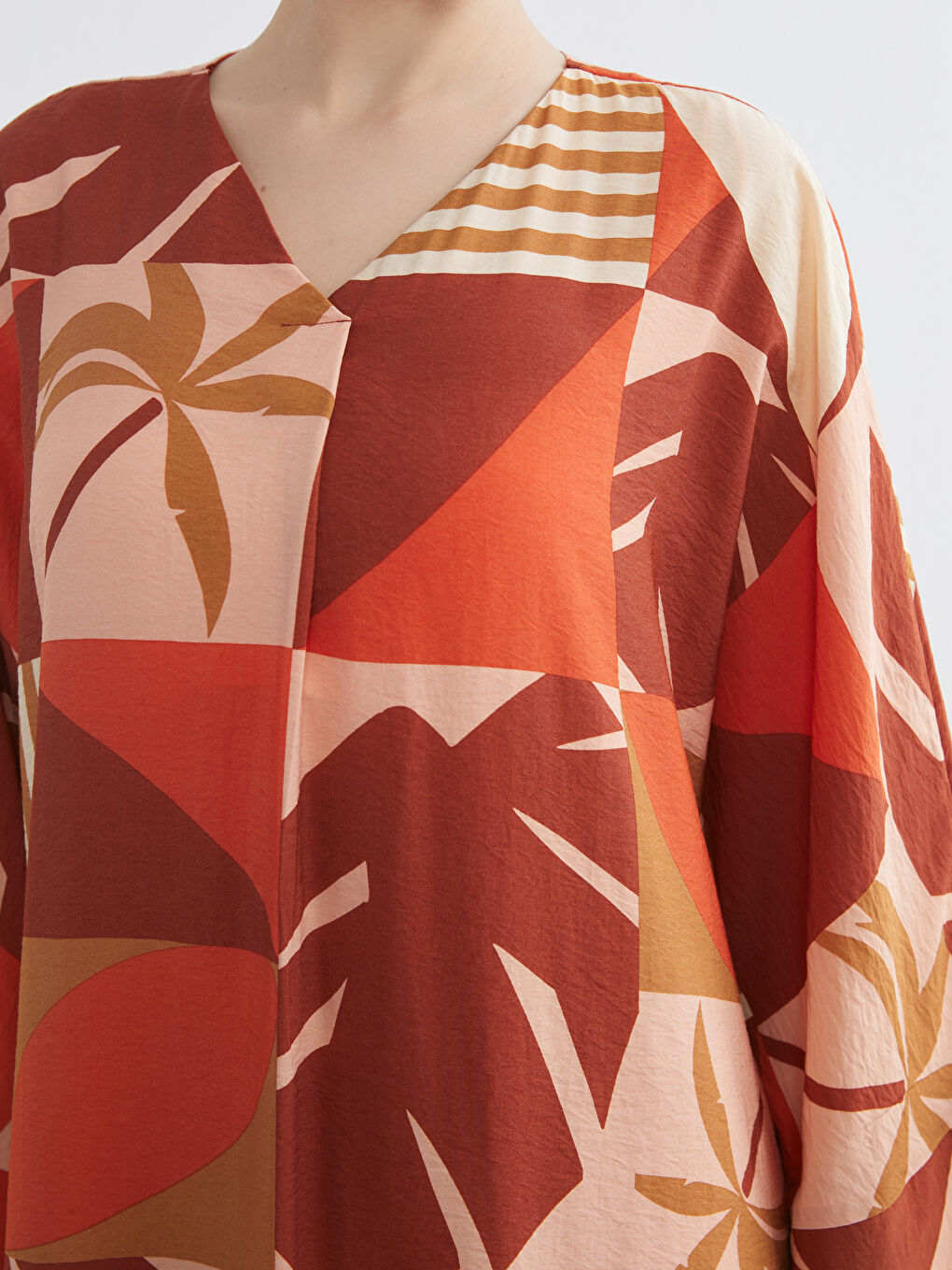 V-Neck Patterned Long Dress-2