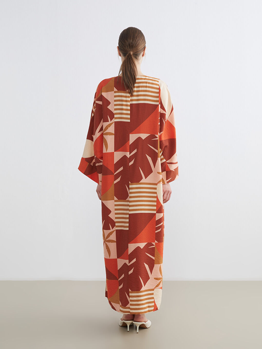 V-Neck Patterned Long Dress-3