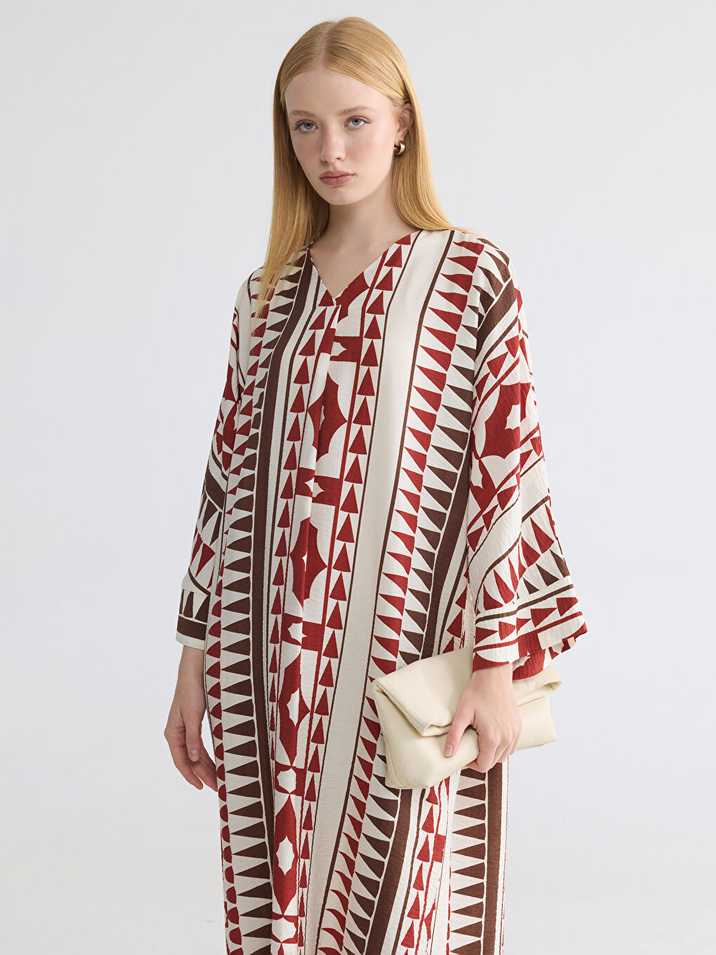V Neck Patterned A Line Oversize Dress