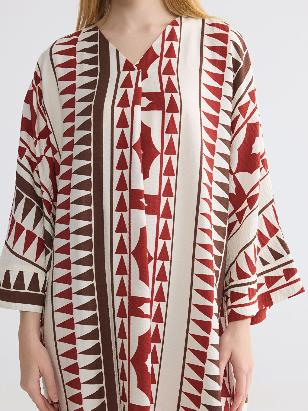 V Neck Patterned A Line Oversize Dress-2