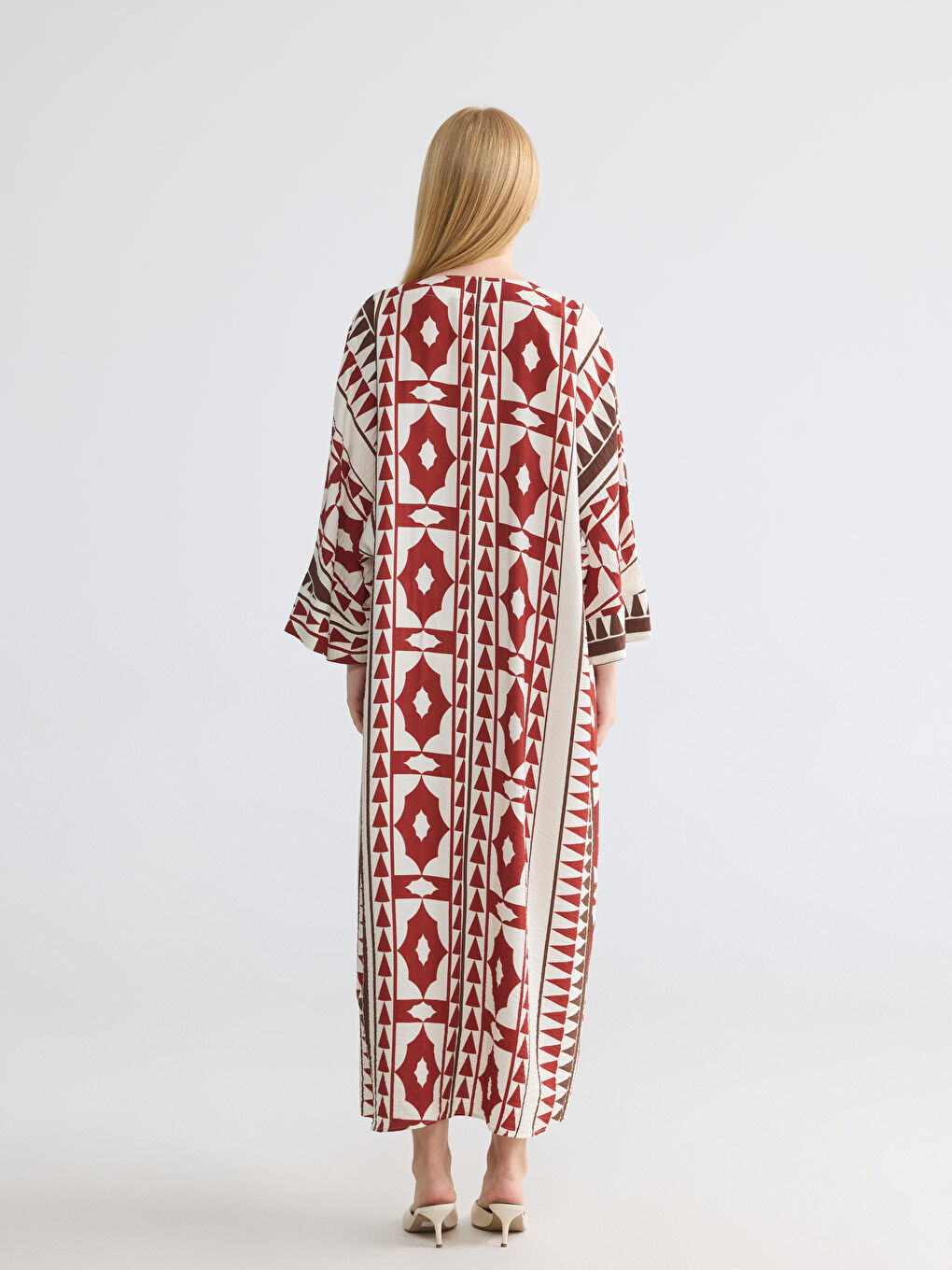V Neck Patterned A Line Oversize Dress-3