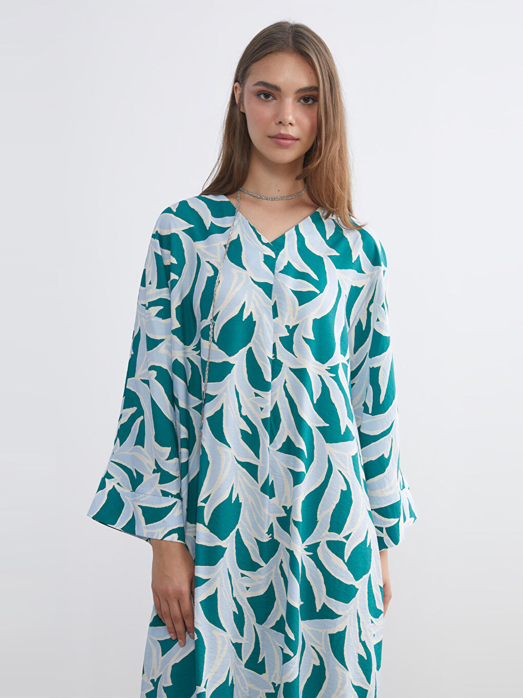 V-Neck Patterned Long Dress-1