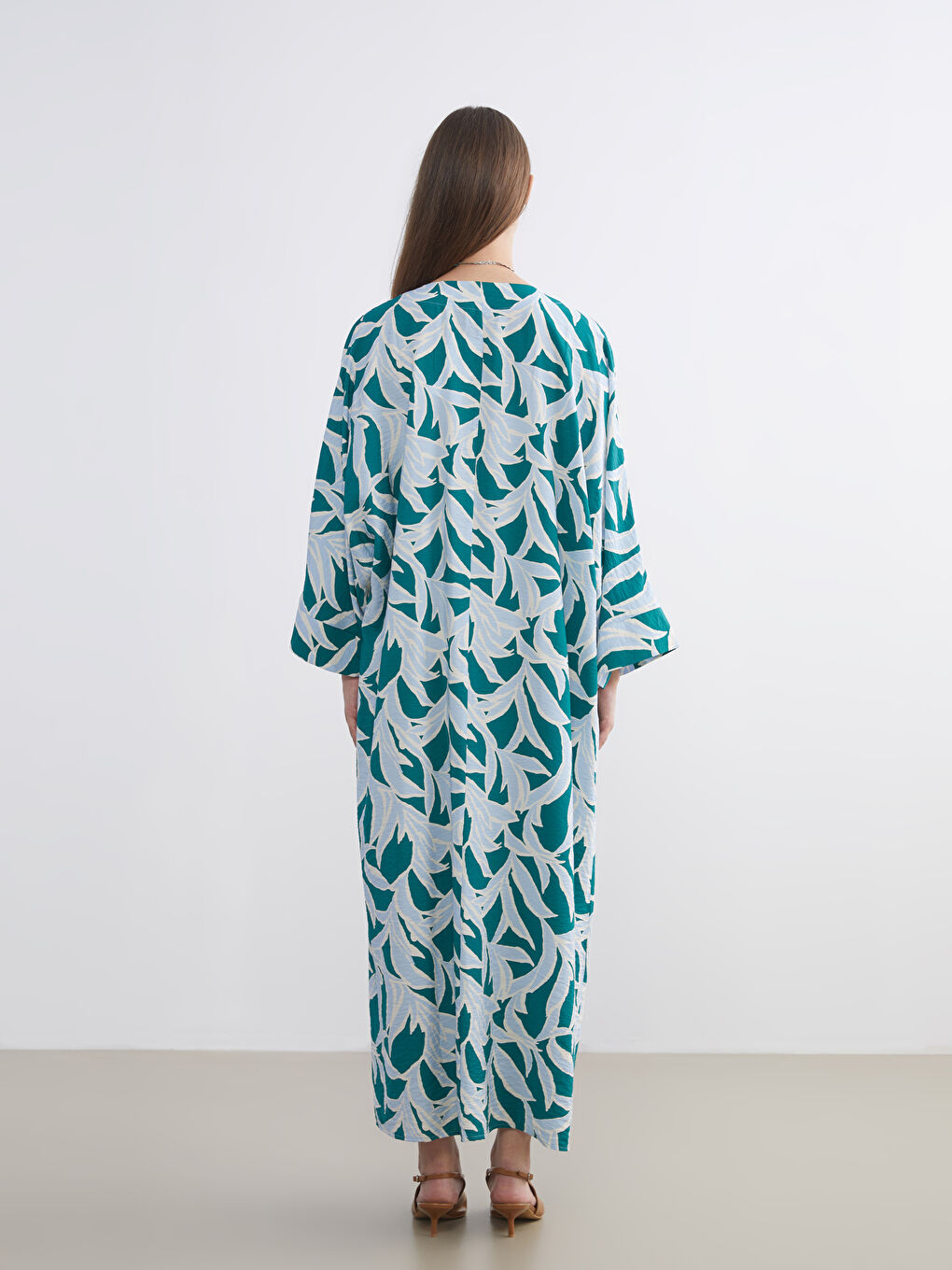 V-Neck Patterned Long Dress-3