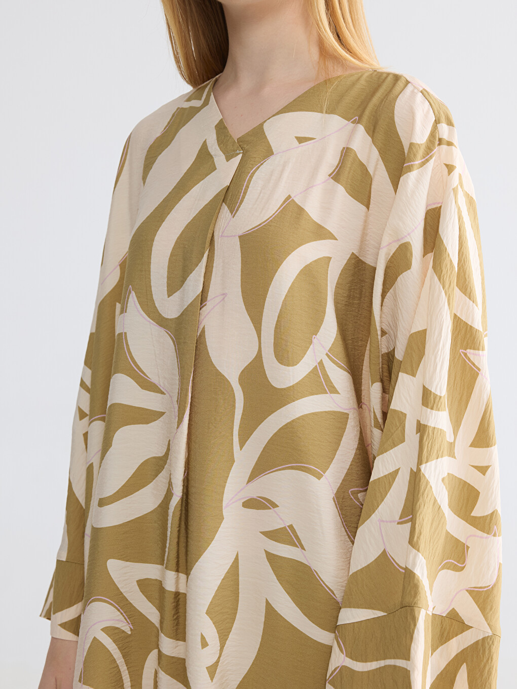 V Neck Patterned A Line Oversize Dress-2