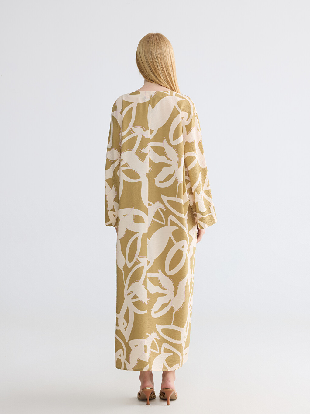 V Neck Patterned A Line Oversize Dress-3