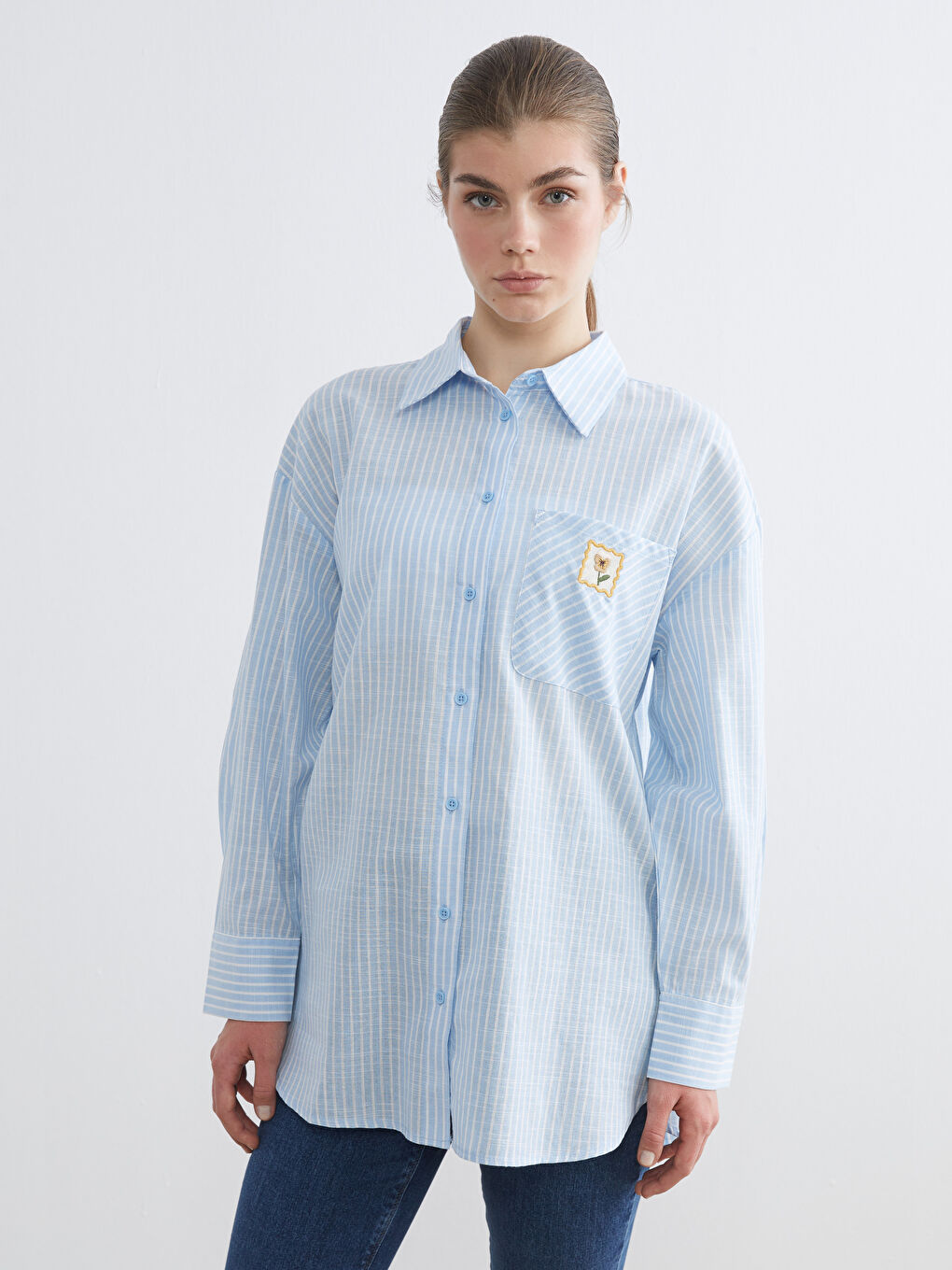 Striped Oversized Poplin Women's Shirt Tunic