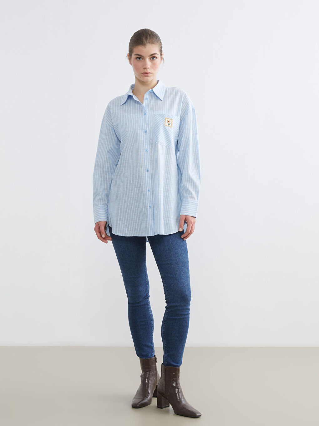 Striped Oversized Poplin Women's Shirt Tunic-1