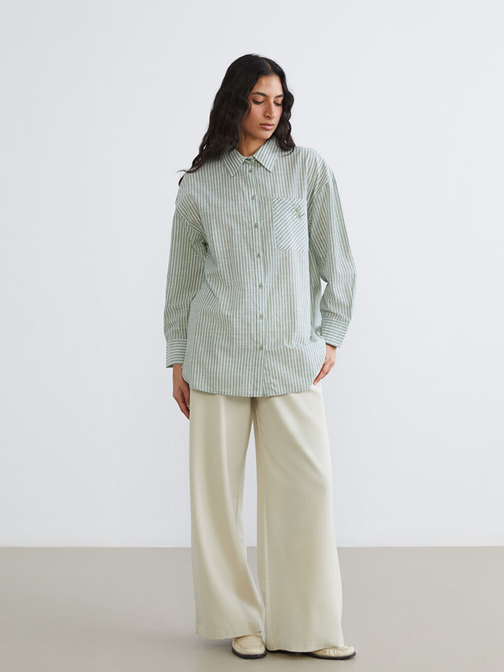 Striped Oversized Poplin Women's Shirt Tunic-1