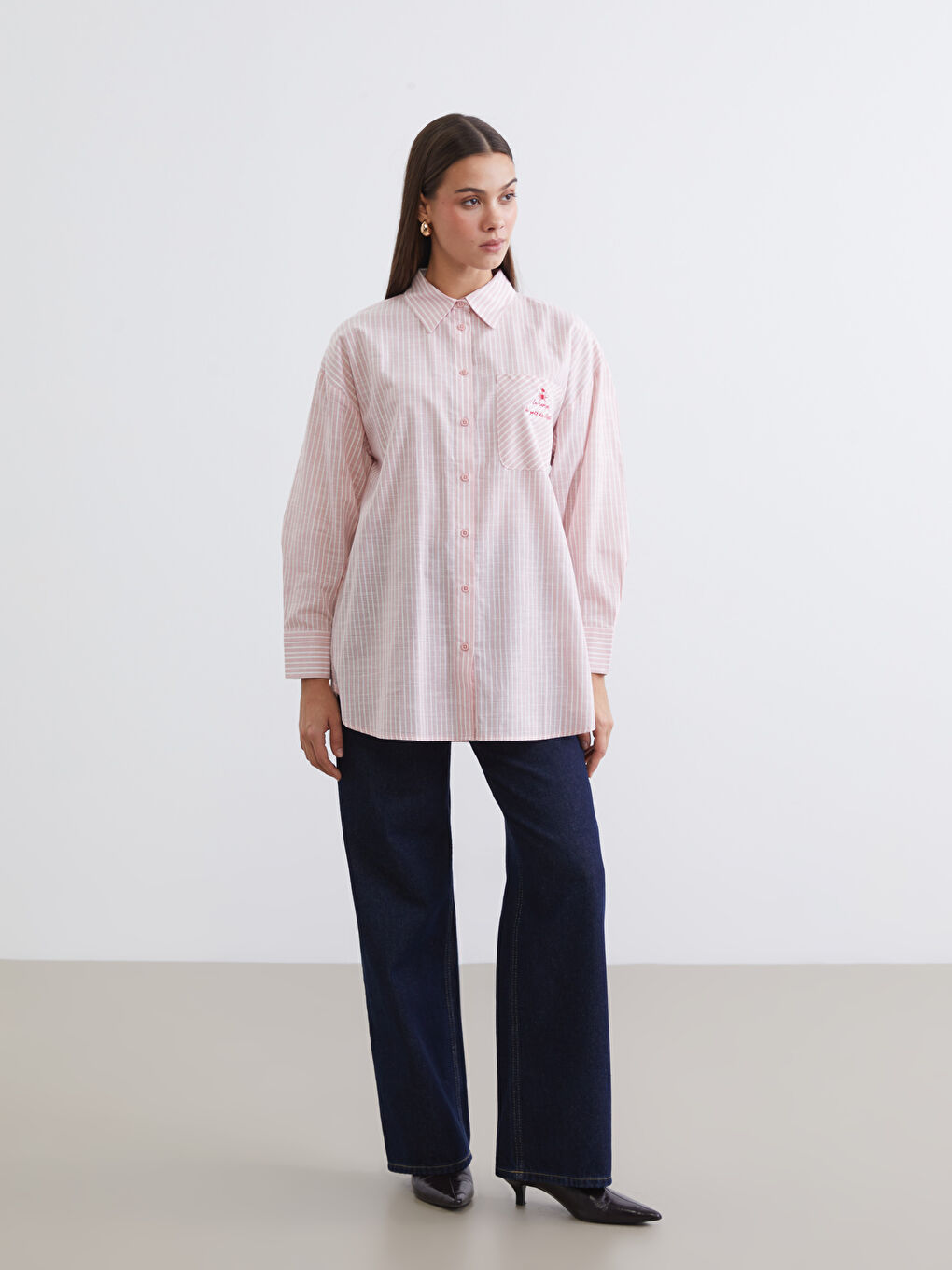 تونیکی کراس خەتخەت ئۆڤەرسایز پۆپلین بۆ ژنان-1