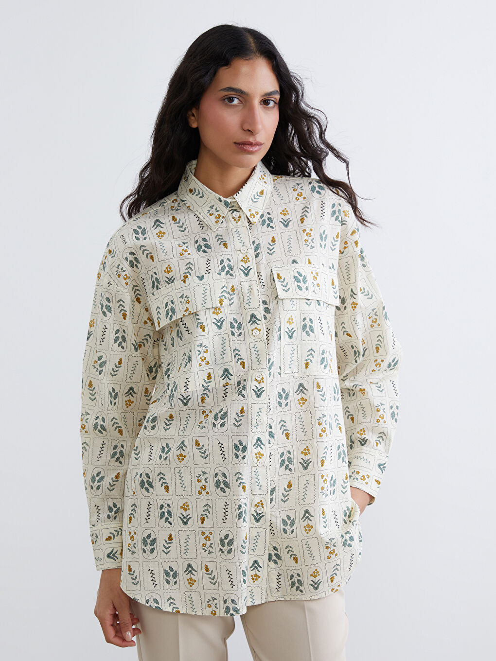 Patterned Oversized Women's Shirt Tunic