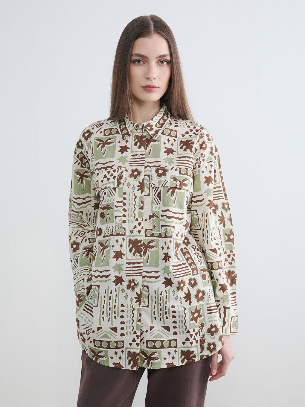 Patterned Oversize Women's Shirt Tunic-1
