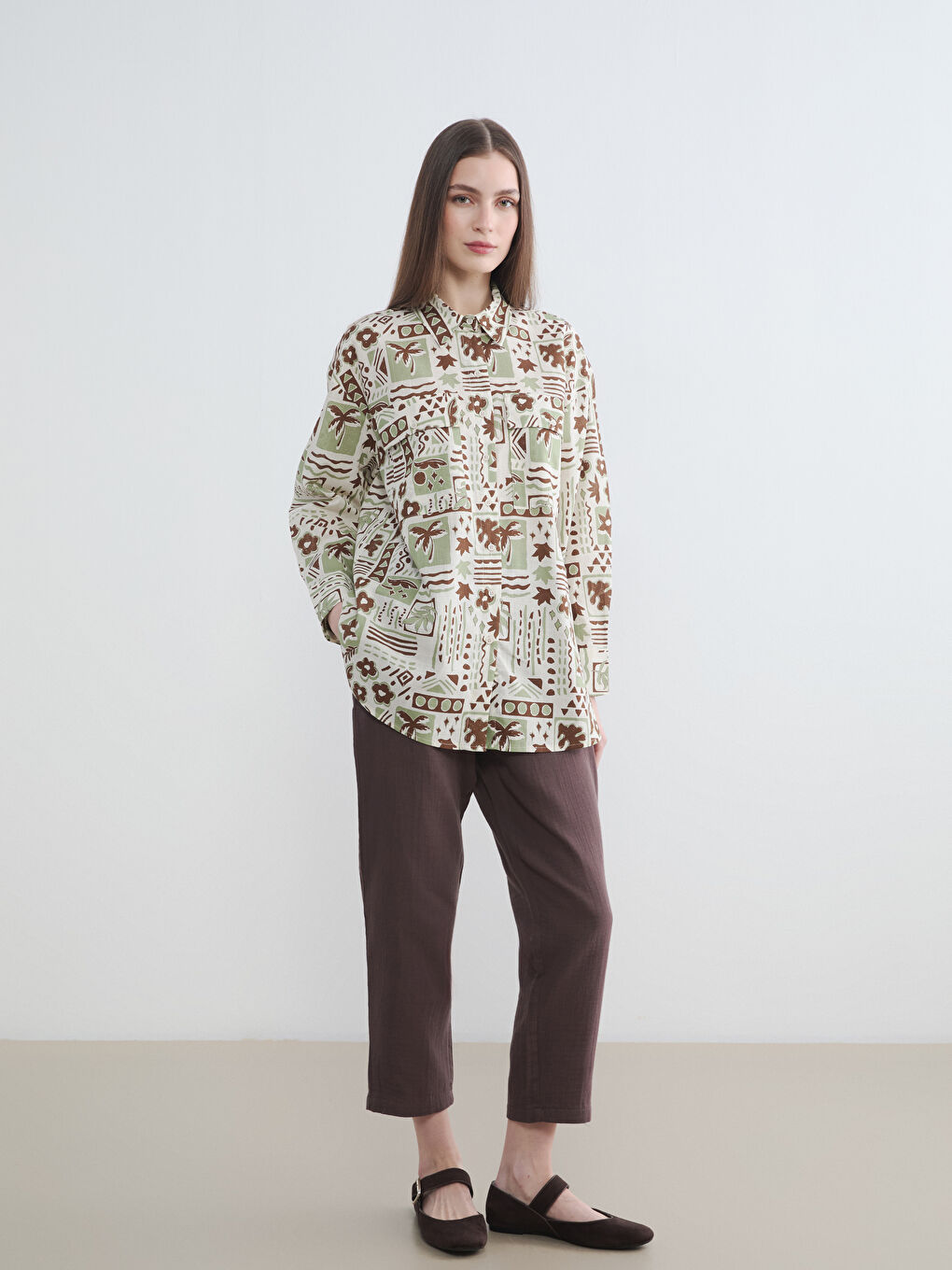 Patterned Oversize Women's Shirt Tunic-2