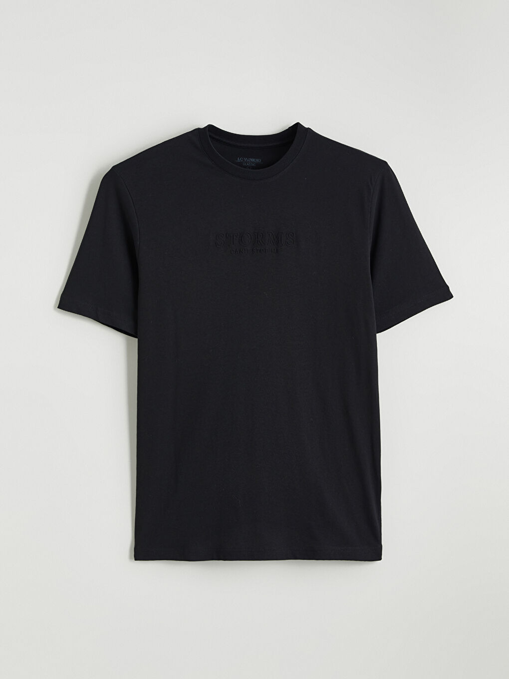 Siyah Bisiklet Yaka Baskılı Penye Erkek Tişört-4